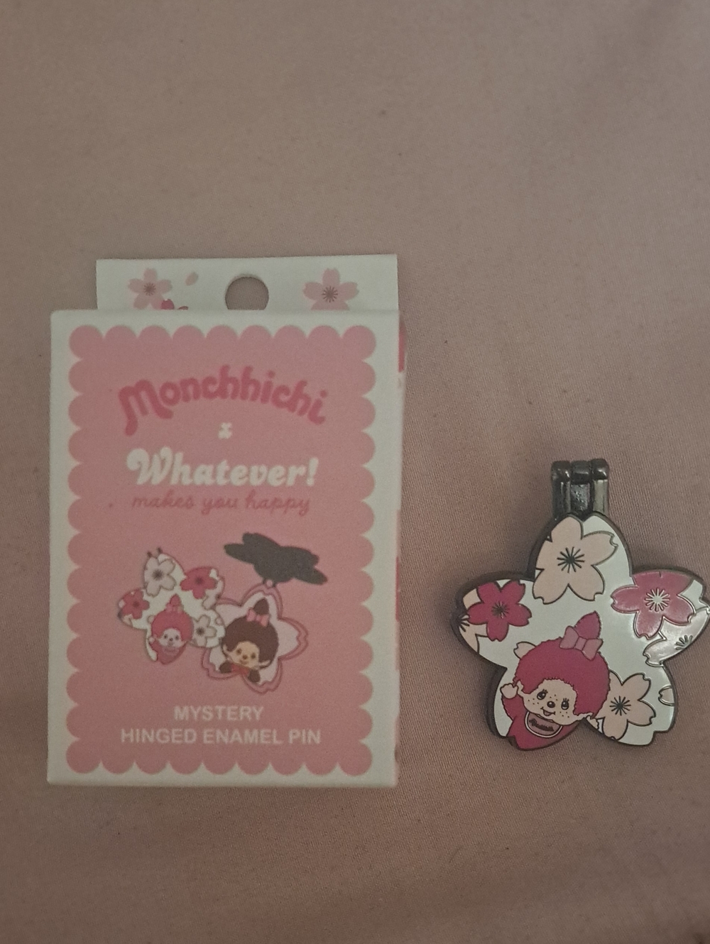 Monchhichi Pink Floral Hinged Enamel Pin